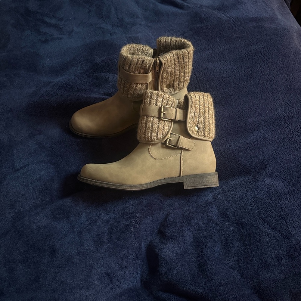 Tan Ankle Boots with Knit Cuff